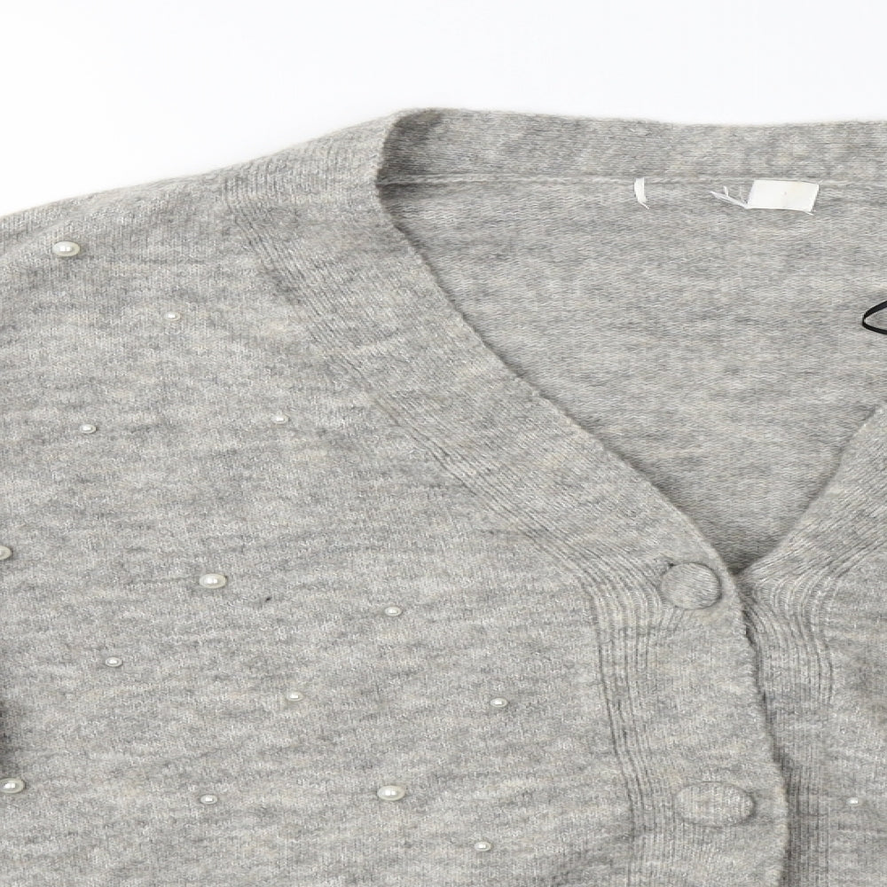 H&M Womens Grey Round Neck  Polyester Cardigan Jumper Size L