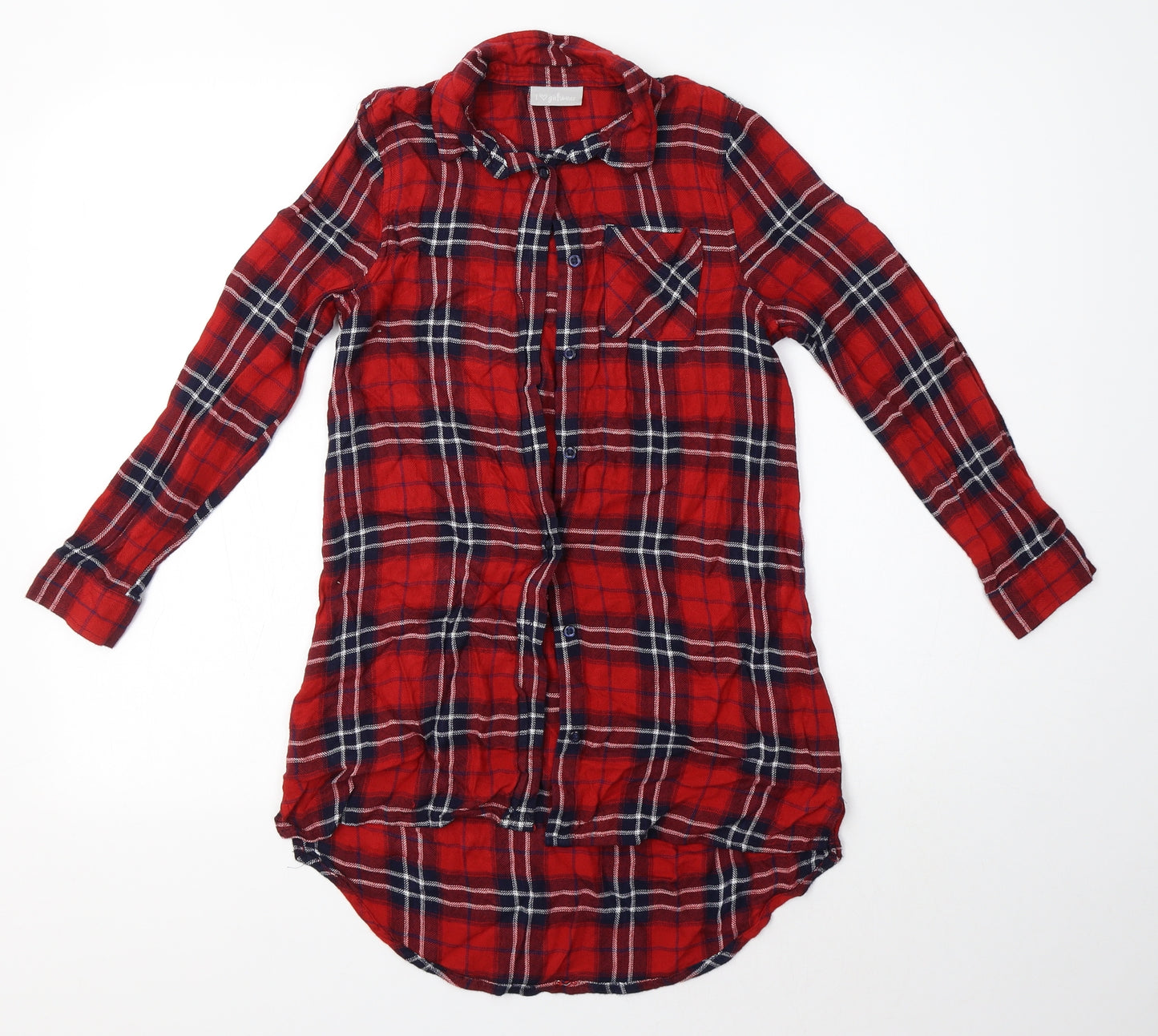 Matalan Girls Red Check Viscose Shirt Dress  Size 9 Years  Collared