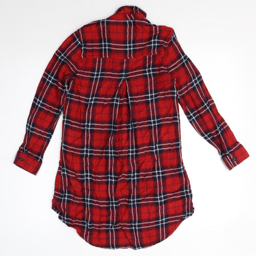 Matalan Girls Red Check Viscose Shirt Dress  Size 9 Years  Collared