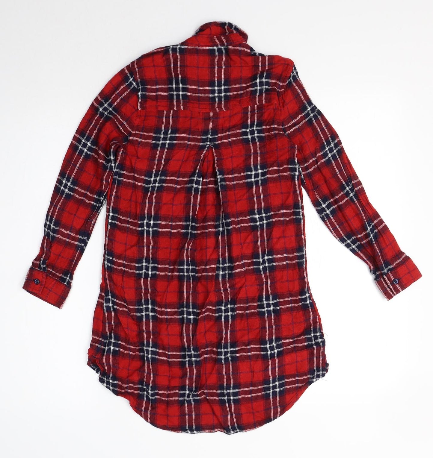 Matalan Girls Red Check Viscose Shirt Dress  Size 9 Years  Collared