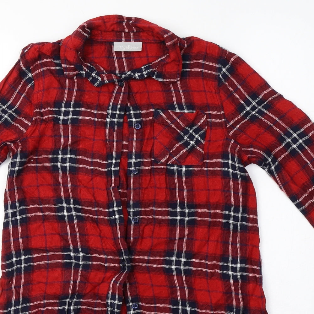 Matalan Girls Red Check Viscose Shirt Dress  Size 9 Years  Collared