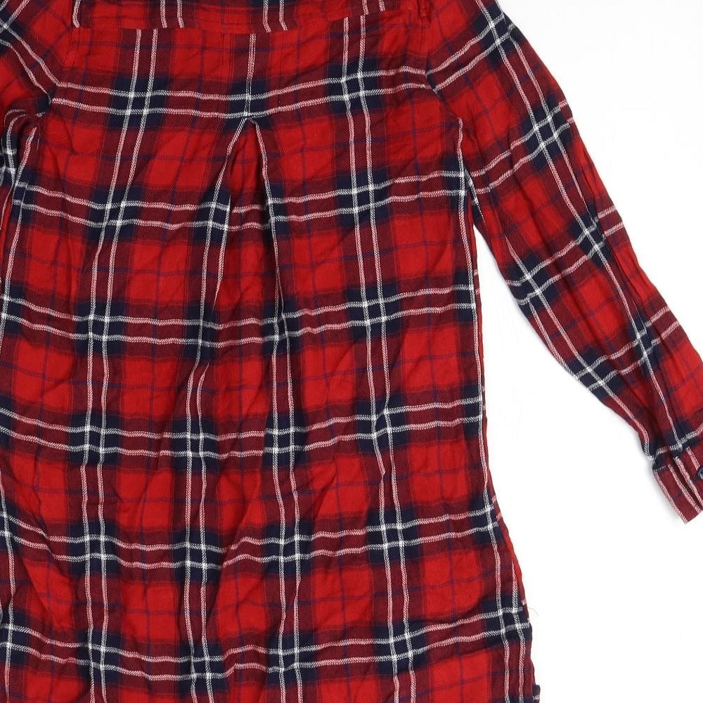 Matalan Girls Red Check Viscose Shirt Dress  Size 9 Years  Collared