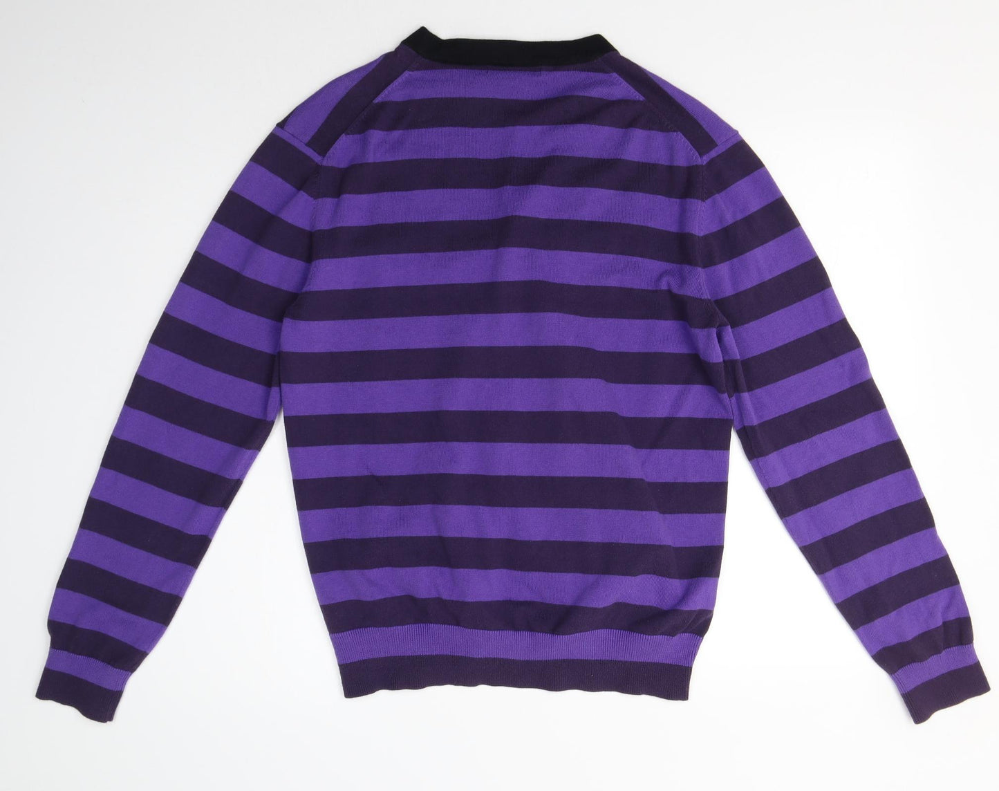 French Connection Mens Purple V-Neck Striped Cotton Cardigan Jumper Size L