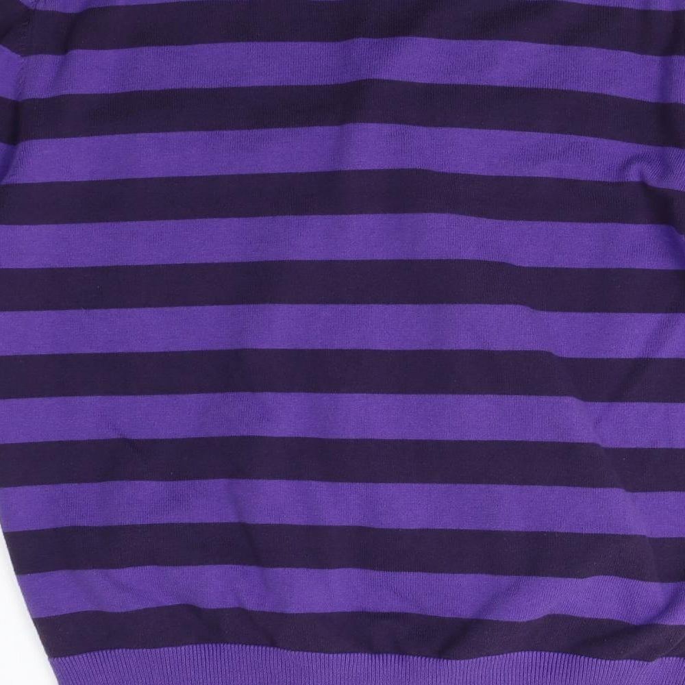 French Connection Mens Purple V-Neck Striped Cotton Cardigan Jumper Size L