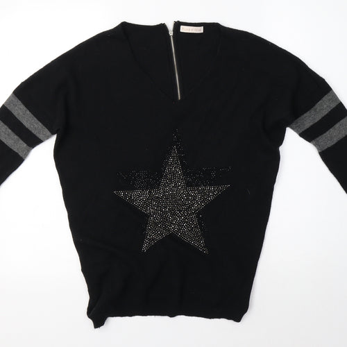 Peace and Love Womens Black Round Neck  Nylon Pullover Jumper Size M