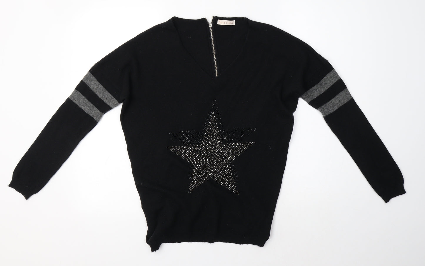 Peace and Love Womens Black Round Neck  Nylon Pullover Jumper Size M