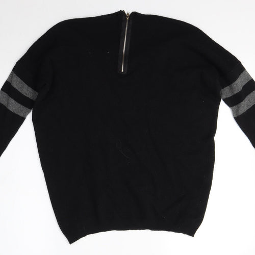 Peace and Love Womens Black Round Neck  Nylon Pullover Jumper Size M