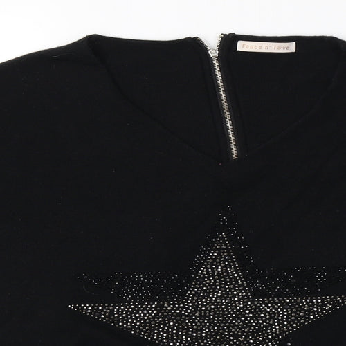 Peace and Love Womens Black Round Neck  Nylon Pullover Jumper Size M