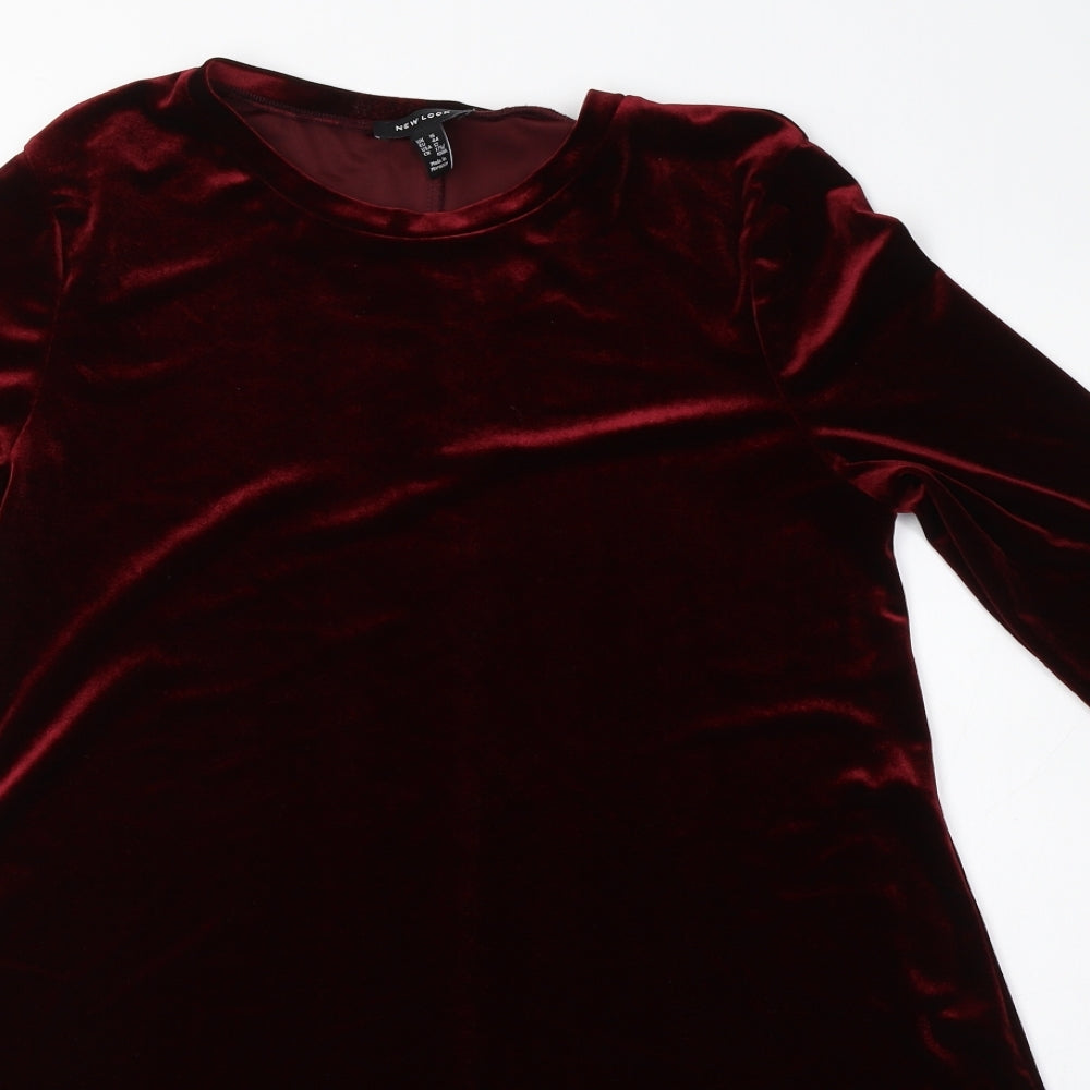 New Look Womens Red  Polyester A-Line  Size 16  Round Neck  - Velvet