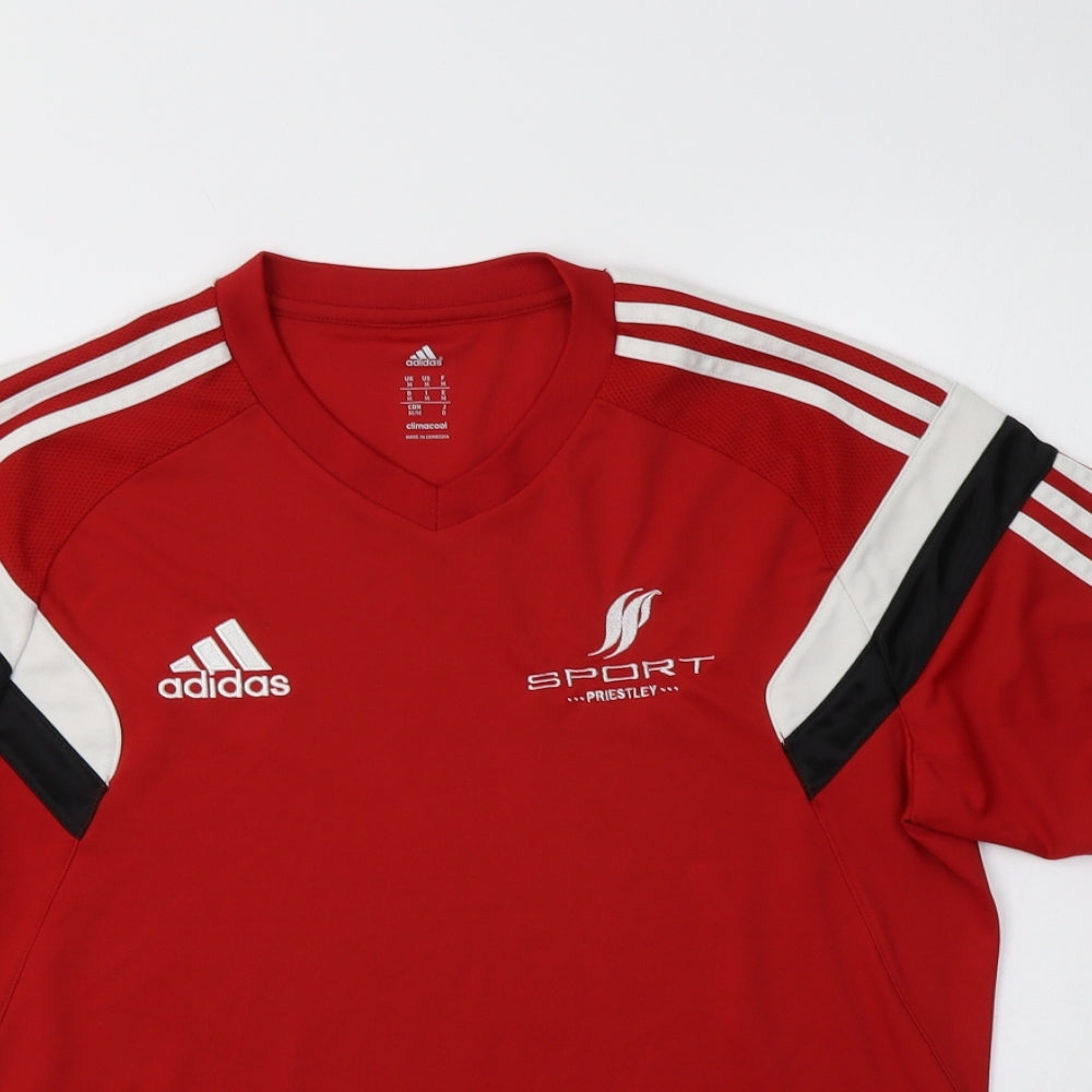 adidas Mens Red  Polyester  T-Shirt Size M V-Neck