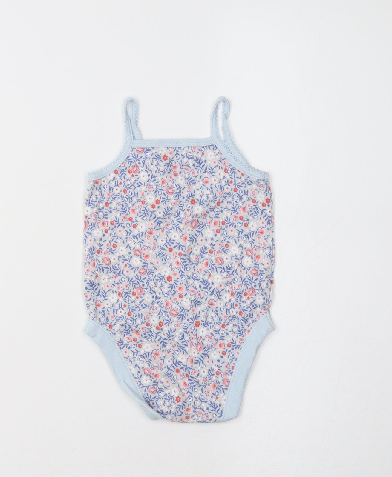 Nutmeg Baby Blue Floral Cotton Romper One-Piece Size 9-12 Months