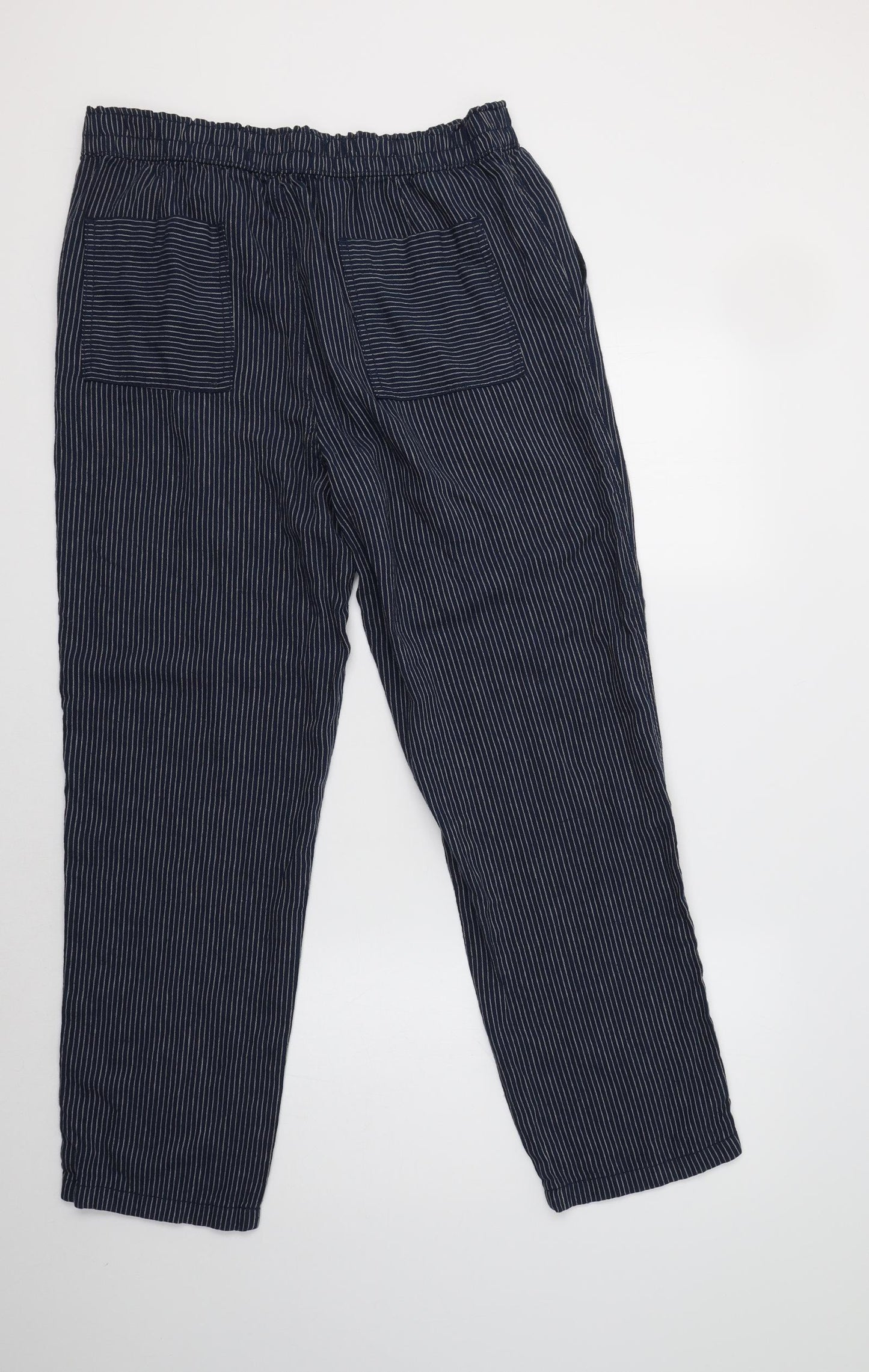 F&F Womens Blue Striped Linen Trousers  Size 14 L30 in Regular