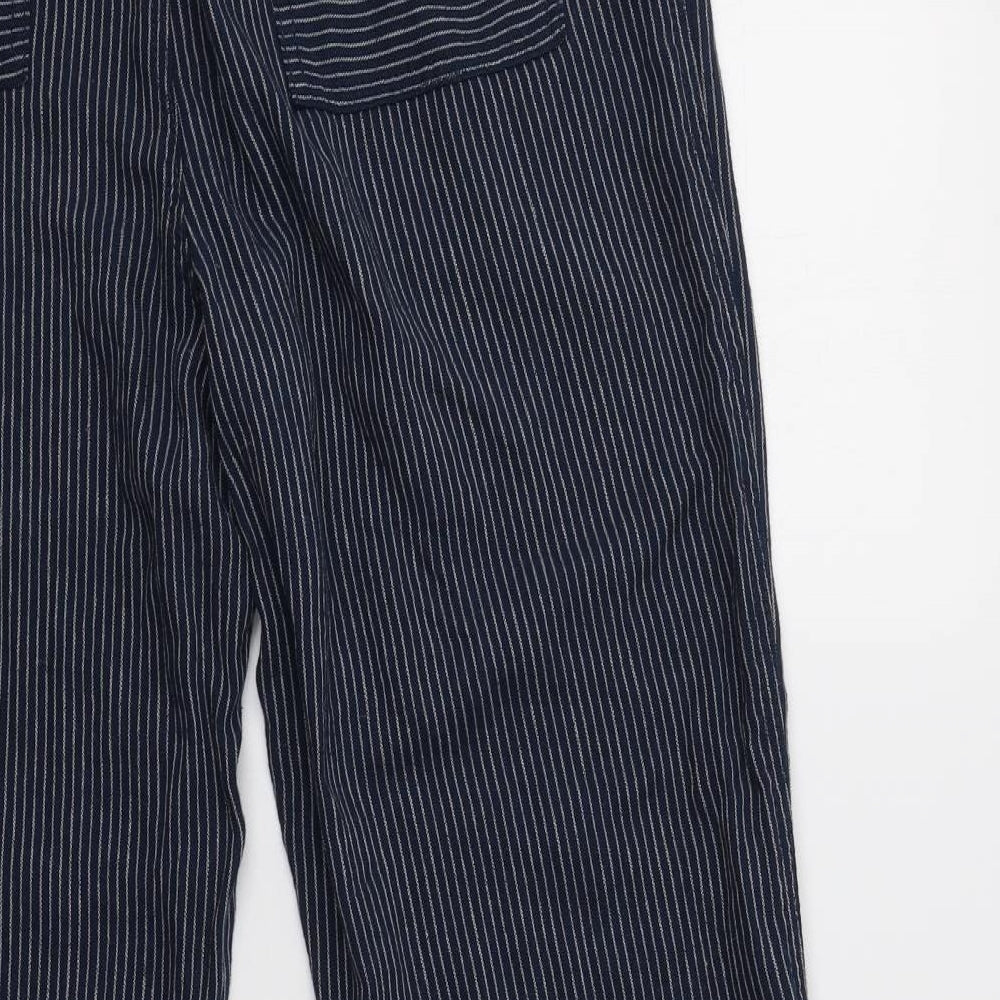 F&F Womens Blue Striped Linen Trousers  Size 14 L30 in Regular