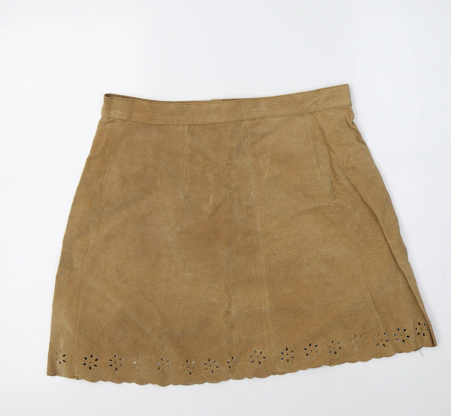Preworn Womens Beige  Leather Mini Skirt Size 14    - Suede