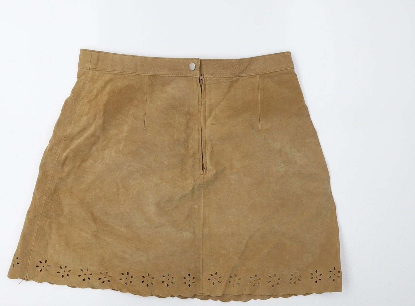 Preworn Womens Beige  Leather Mini Skirt Size 14    - Suede