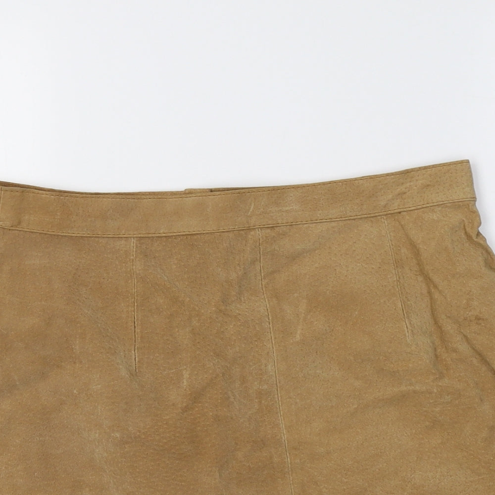 Preworn Womens Beige  Leather Mini Skirt Size 14    - Suede