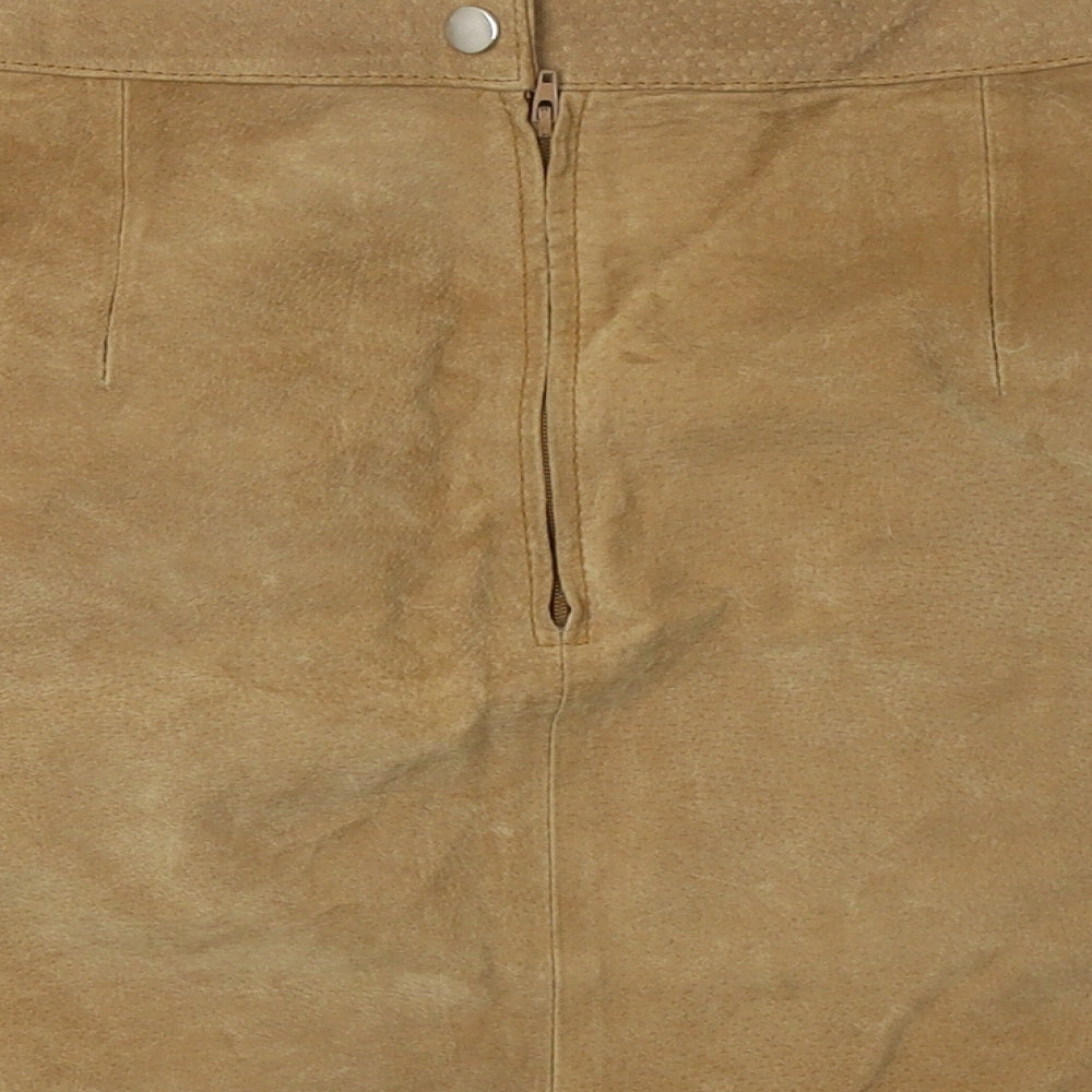 Preworn Womens Beige  Leather Mini Skirt Size 14    - Suede