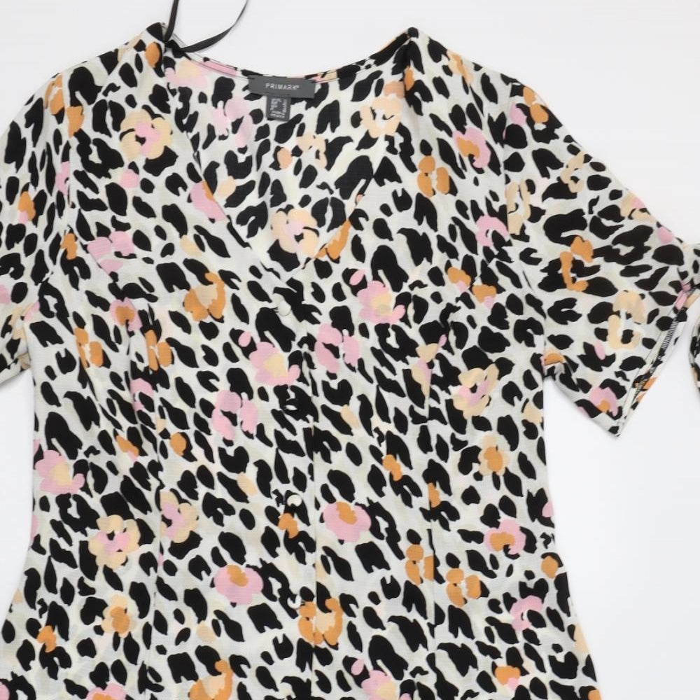 Primark Womens Multicoloured Animal Print Polyester A-Line  Size 14  V-Neck