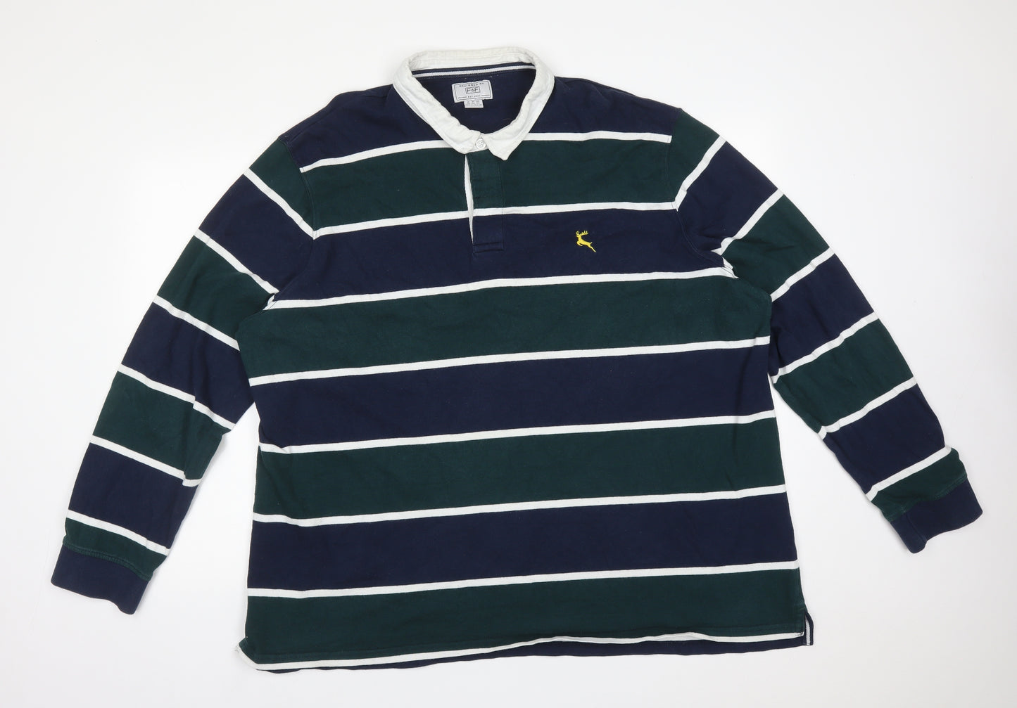 F&F Mens Multicoloured Striped Cotton  Polo Size 3XL Collared