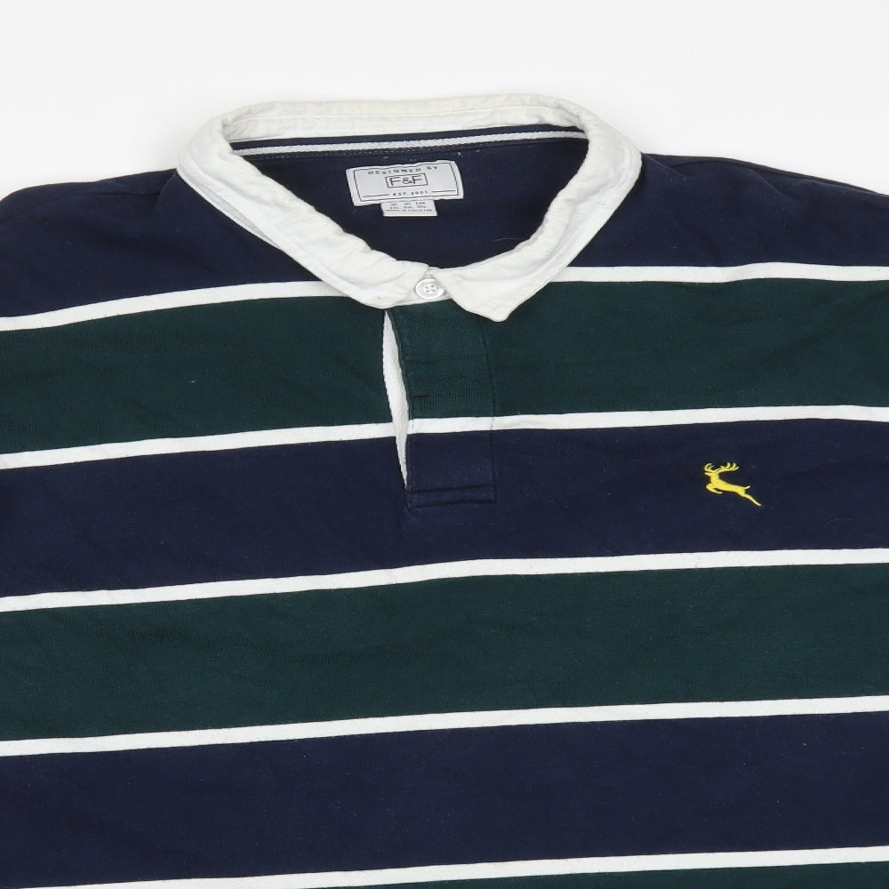 F&F Mens Multicoloured Striped Cotton  Polo Size 3XL Collared