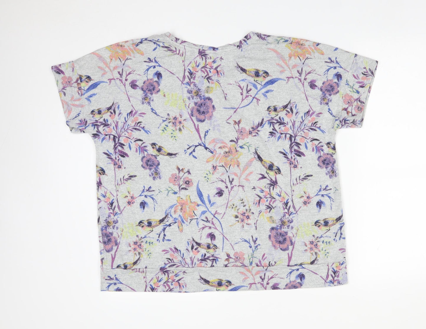 M&S Womens Multicoloured Floral Viscose Basic T-Shirt Size 16 V-Neck