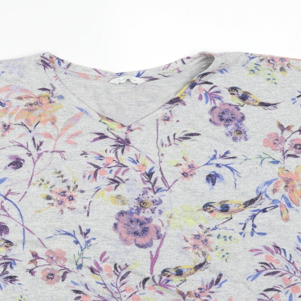 M&S Womens Multicoloured Floral Viscose Basic T-Shirt Size 16 V-Neck