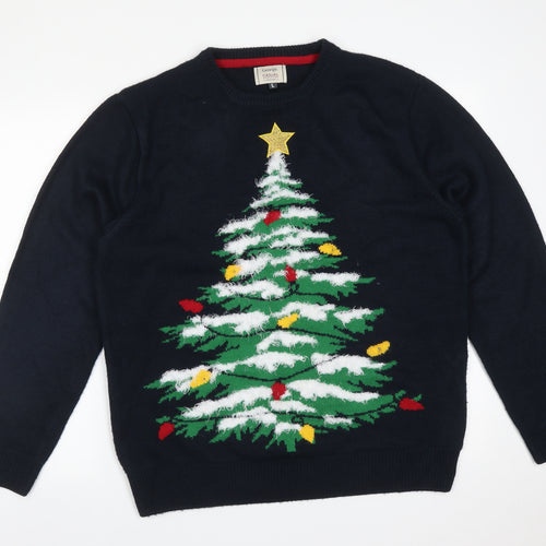 George Mens Blue  Acrylic Pullover Sweatshirt Size L   - CHRISTMAS TREE
