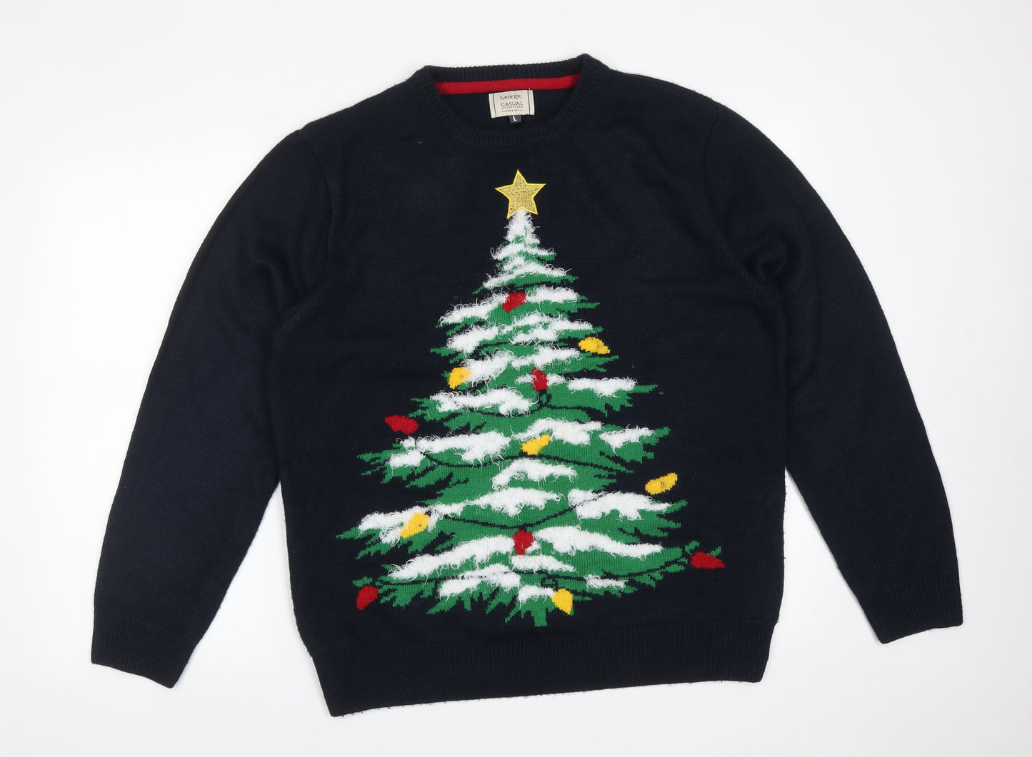 George Mens Blue  Acrylic Pullover Sweatshirt Size L   - CHRISTMAS TREE