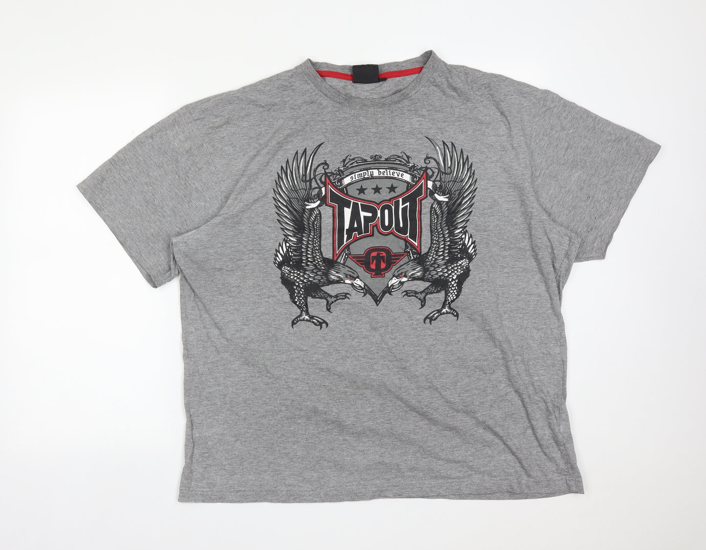 Tapout Mens Grey  Cotton  T-Shirt Size 2XL Crew Neck  - SIMPLY BELIEVE TAPOUT