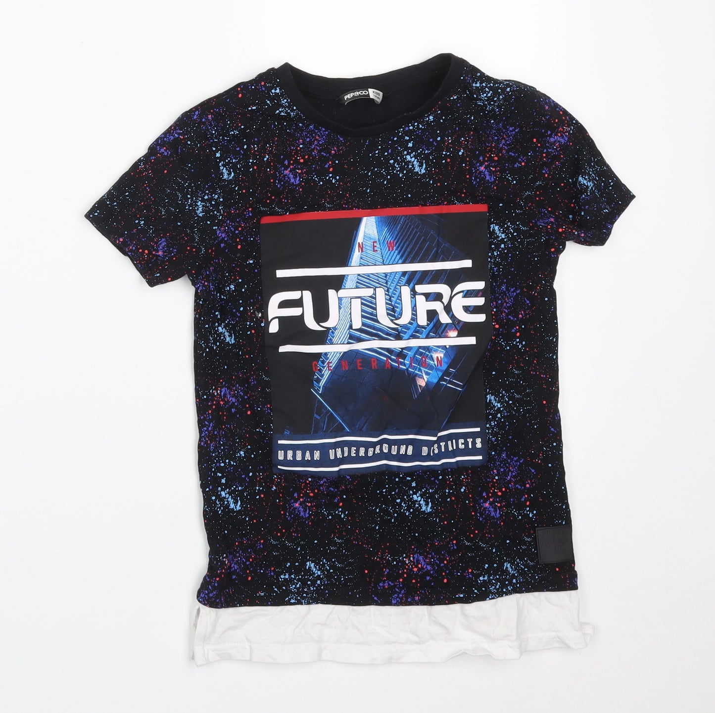 PEP&CO Boys Black Spotted Cotton Basic T-Shirt Size 7-8 Years Crew Neck  - FUTURE