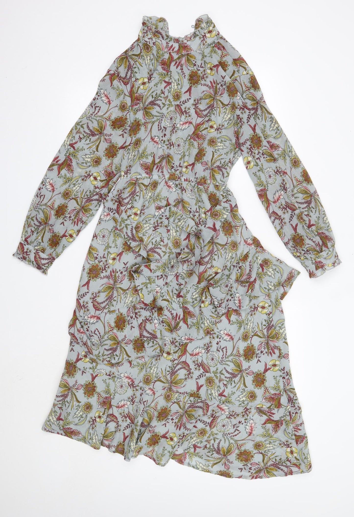 Little Lies Womens Green Floral Polyester A-Line  Size 8  High Neck