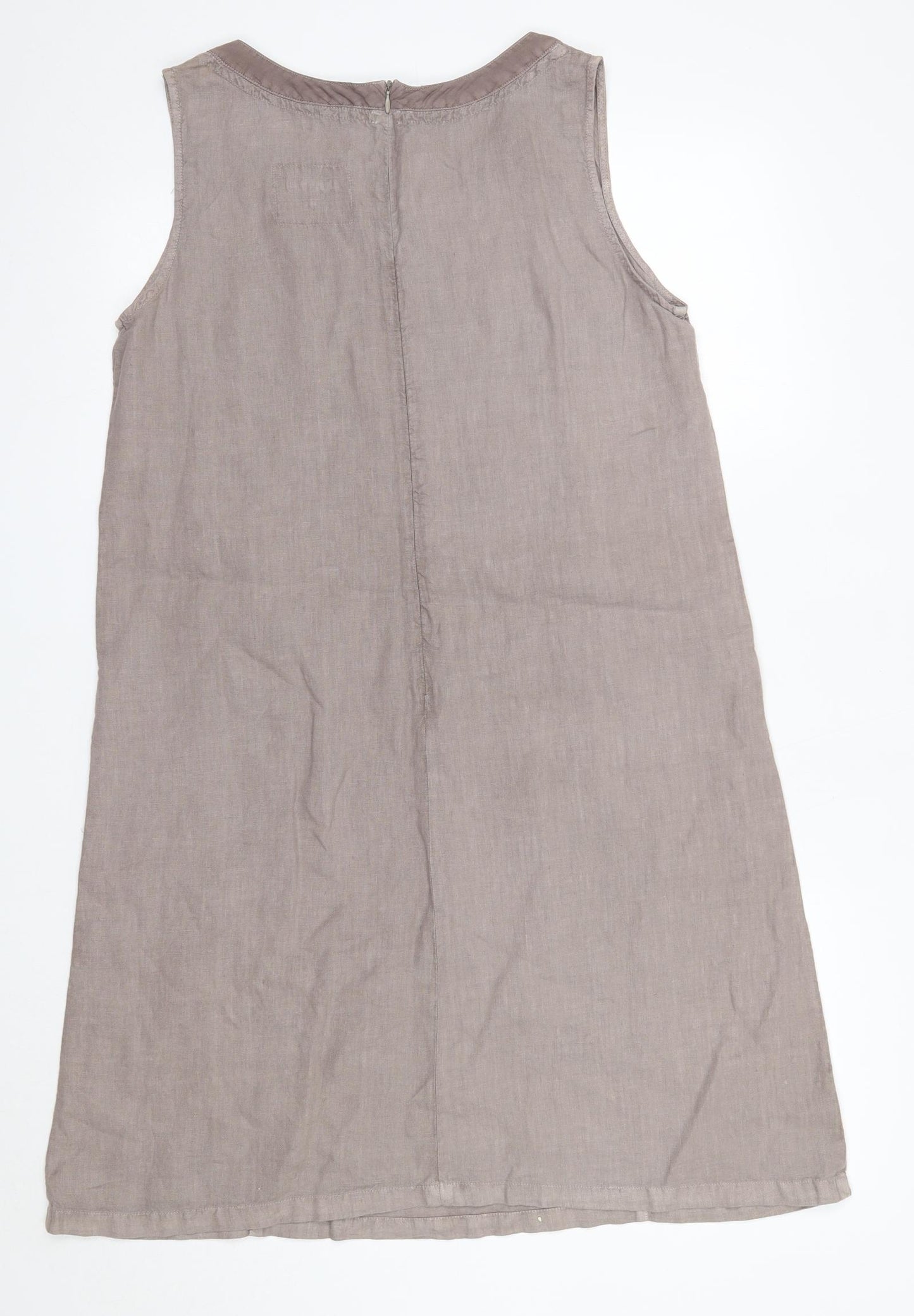 Pounou Womens Brown  Linen A-Line  Size L  Round Neck