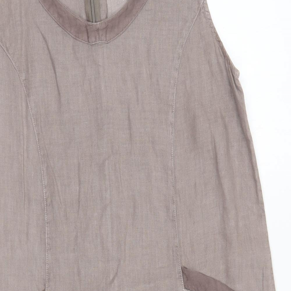 Pounou Womens Brown  Linen A-Line  Size L  Round Neck