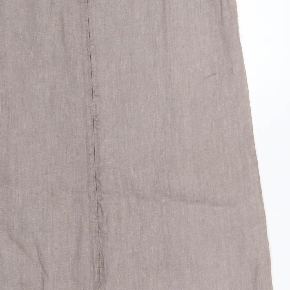 Pounou Womens Brown  Linen A-Line  Size L  Round Neck