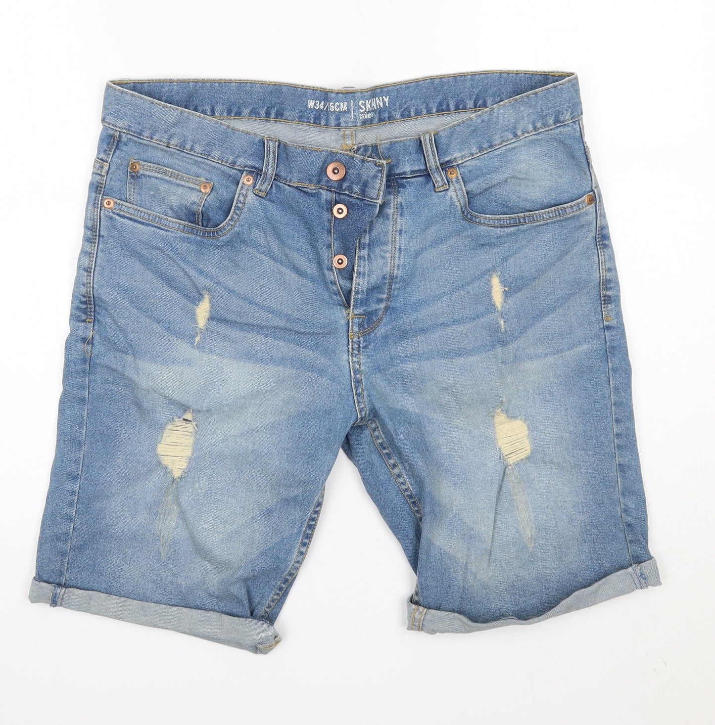 Pep & Co Mens Blue  Cotton Chino Shorts Size 34 in  Regular