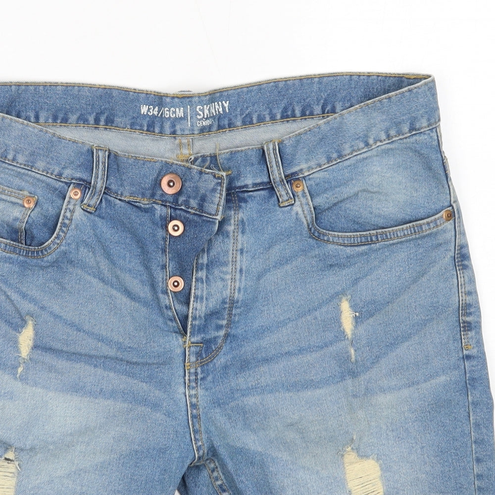Pep & Co Mens Blue  Cotton Chino Shorts Size 34 in  Regular