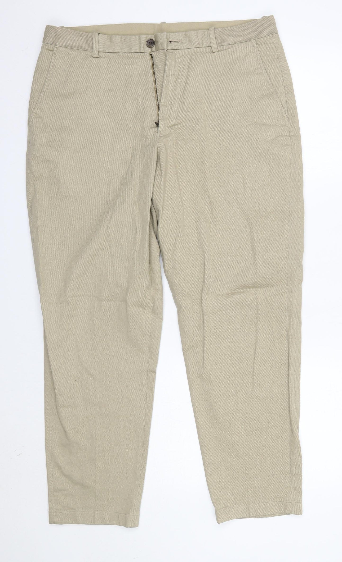 Uniqlo Mens Beige  Cotton Dress Pants Trousers Size L L28 in Regular  - Elasticated waistband