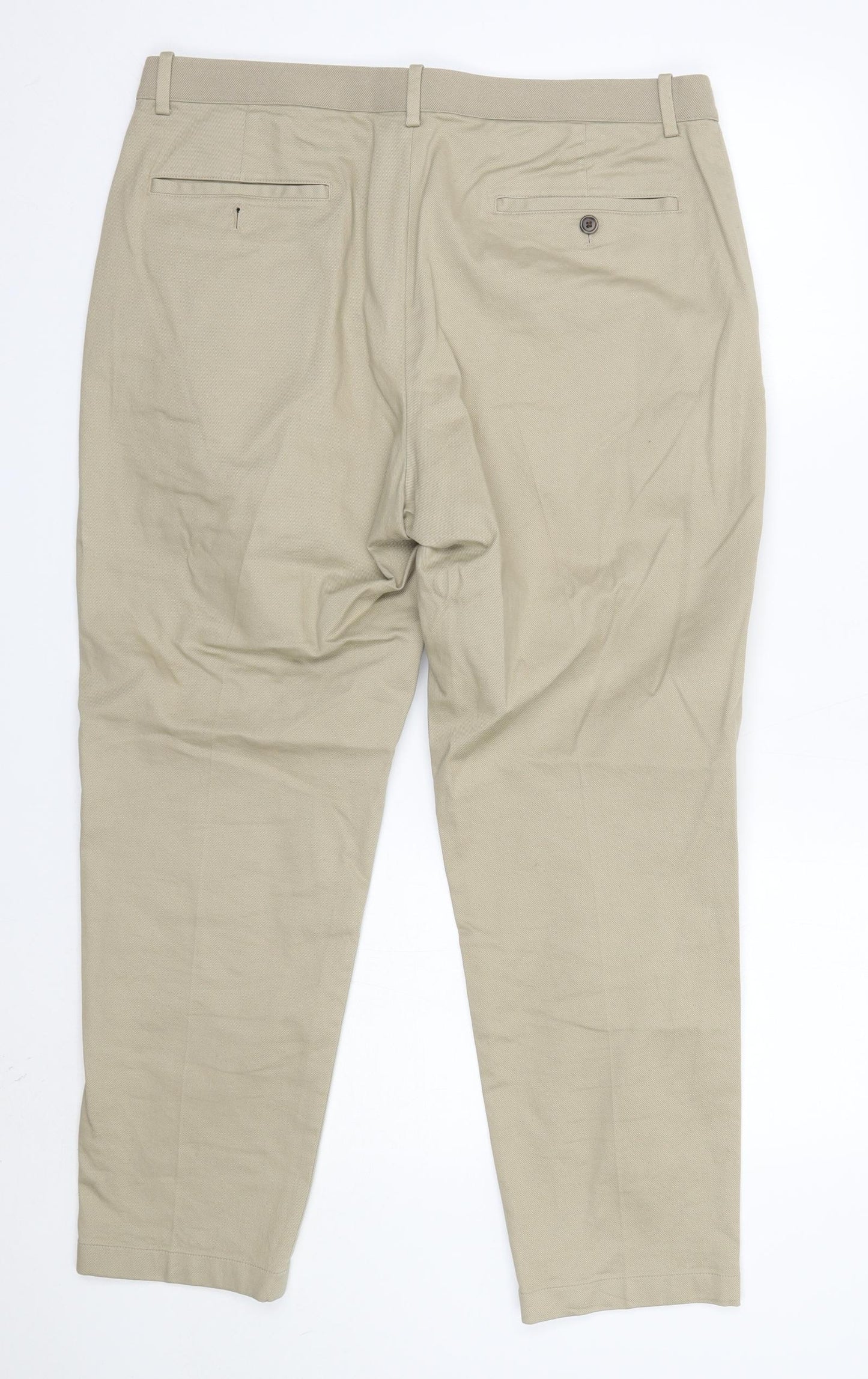 Uniqlo Mens Beige  Cotton Dress Pants Trousers Size L L28 in Regular  - Elasticated waistband