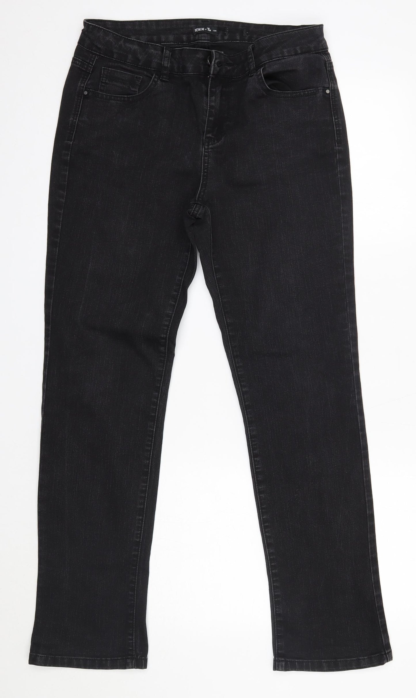 TU Womens Black  Cotton Straight Jeans Size 12 L29 in Regular