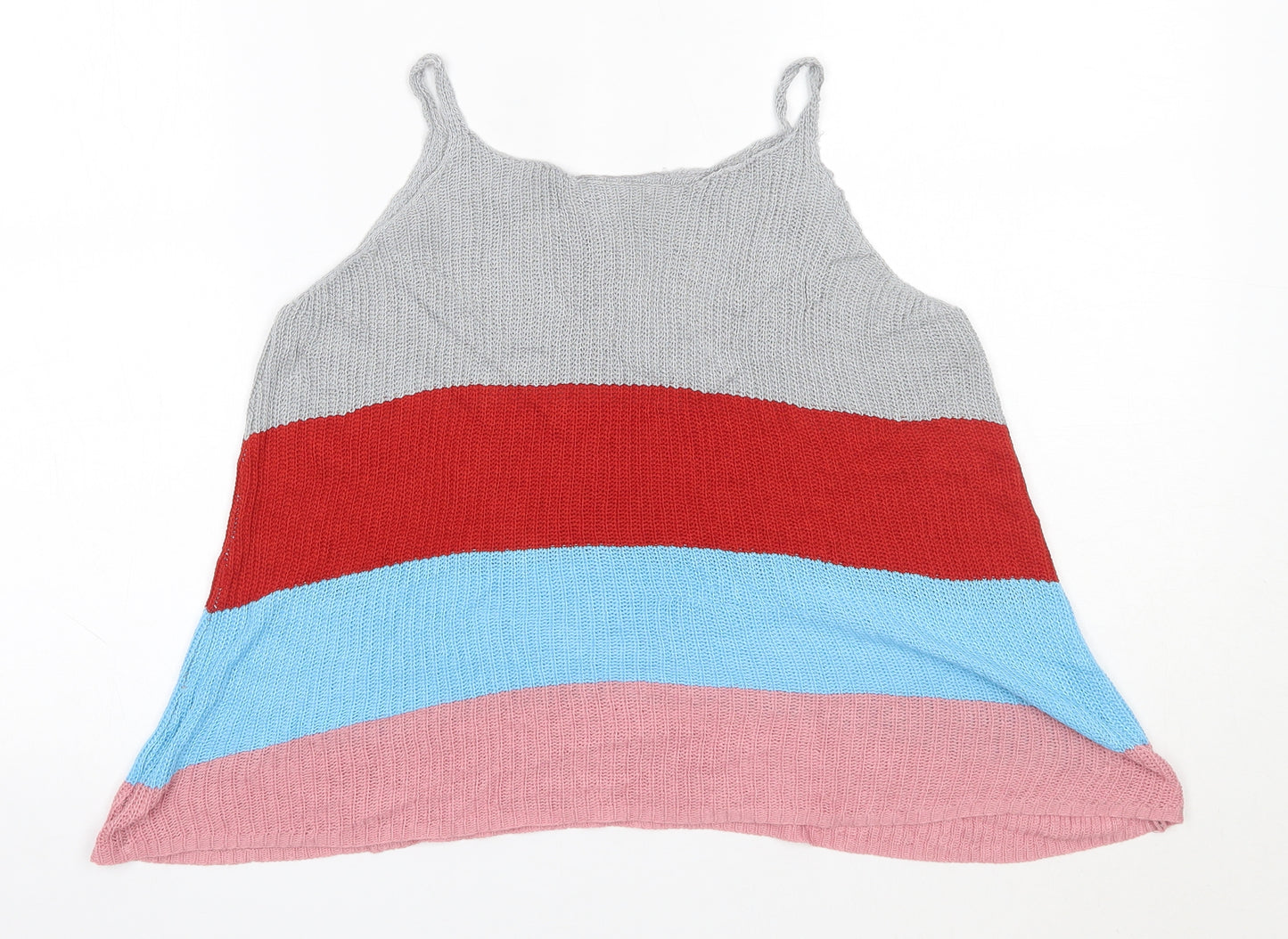 Preworn Womens Multicoloured Striped Cotton Camisole Blouse Size M Round Neck