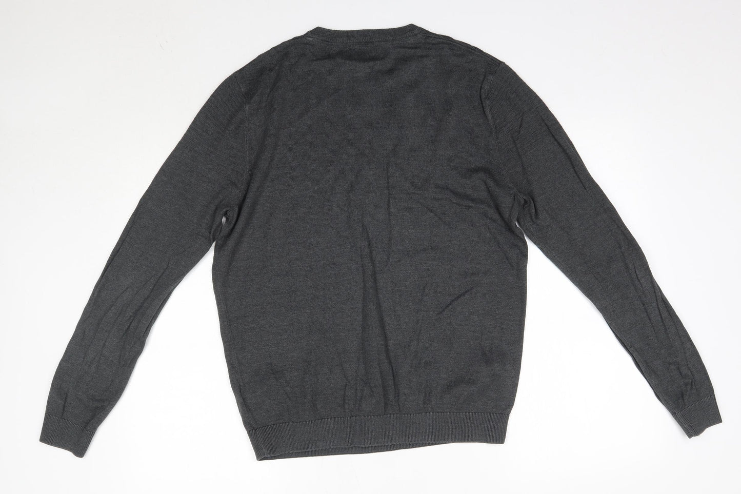 M&S Mens Grey Round Neck  Cotton Pullover Jumper Size L
