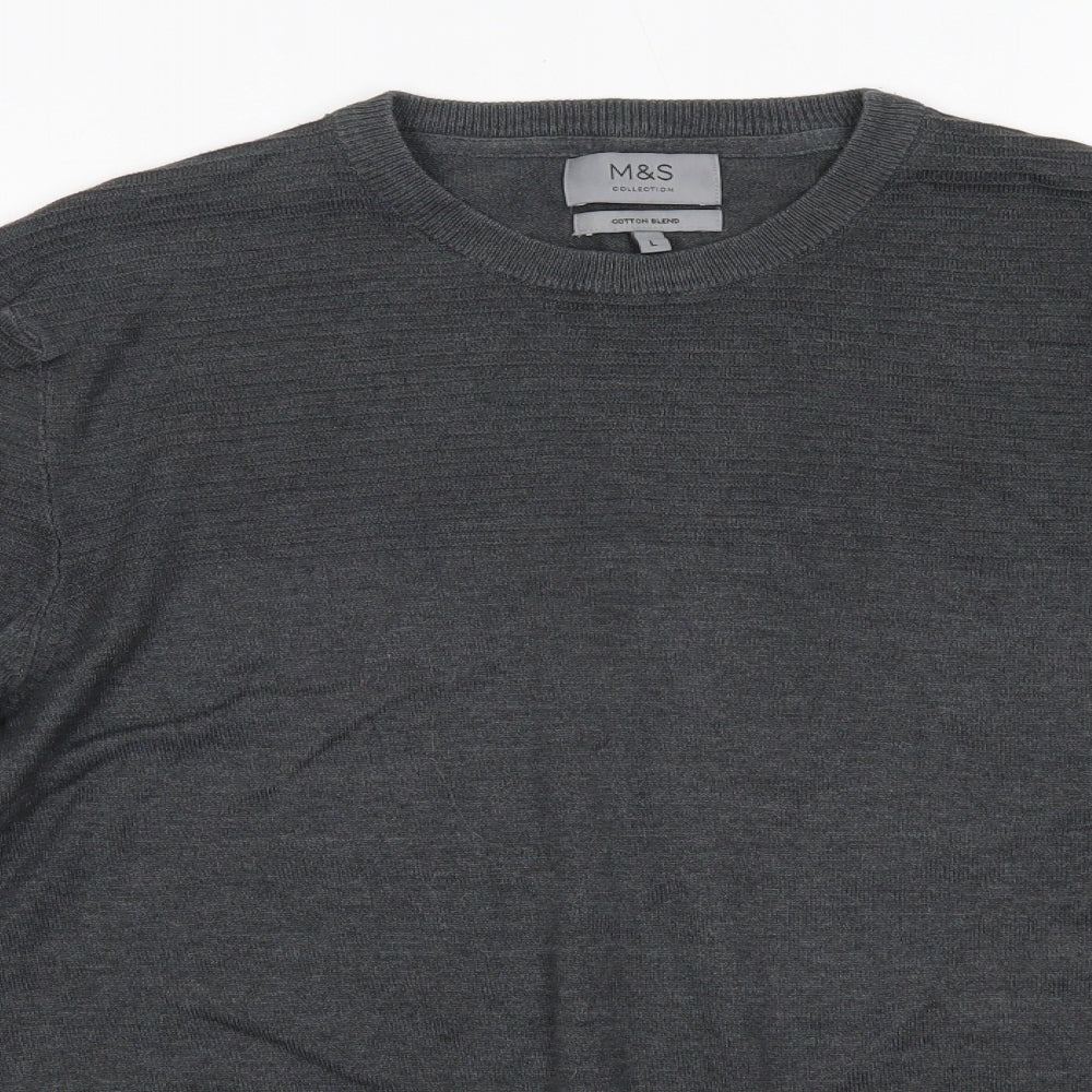 M&S Mens Grey Round Neck  Cotton Pullover Jumper Size L