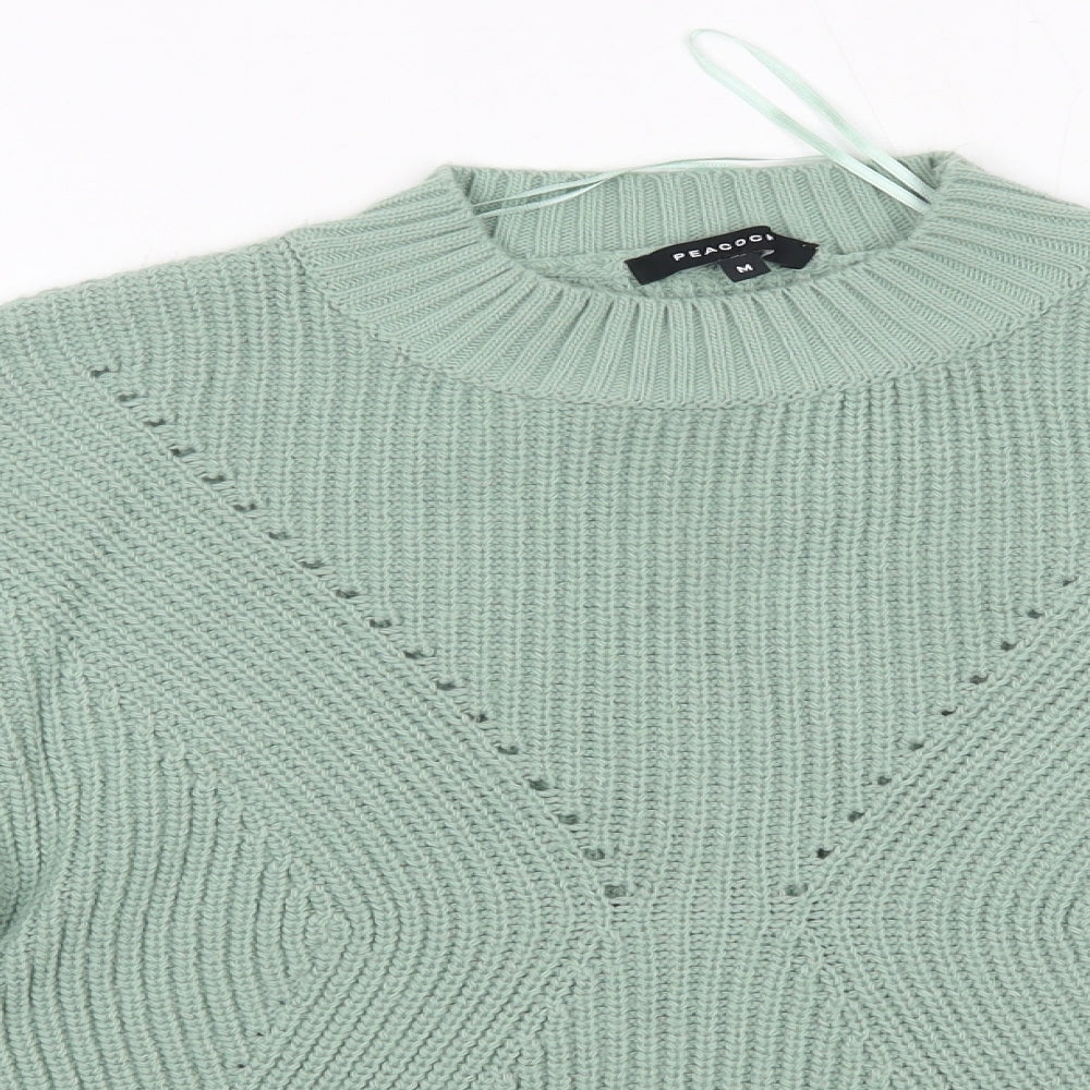 Peacocks Womens Green Round Neck  Acrylic Pullover Jumper Size M