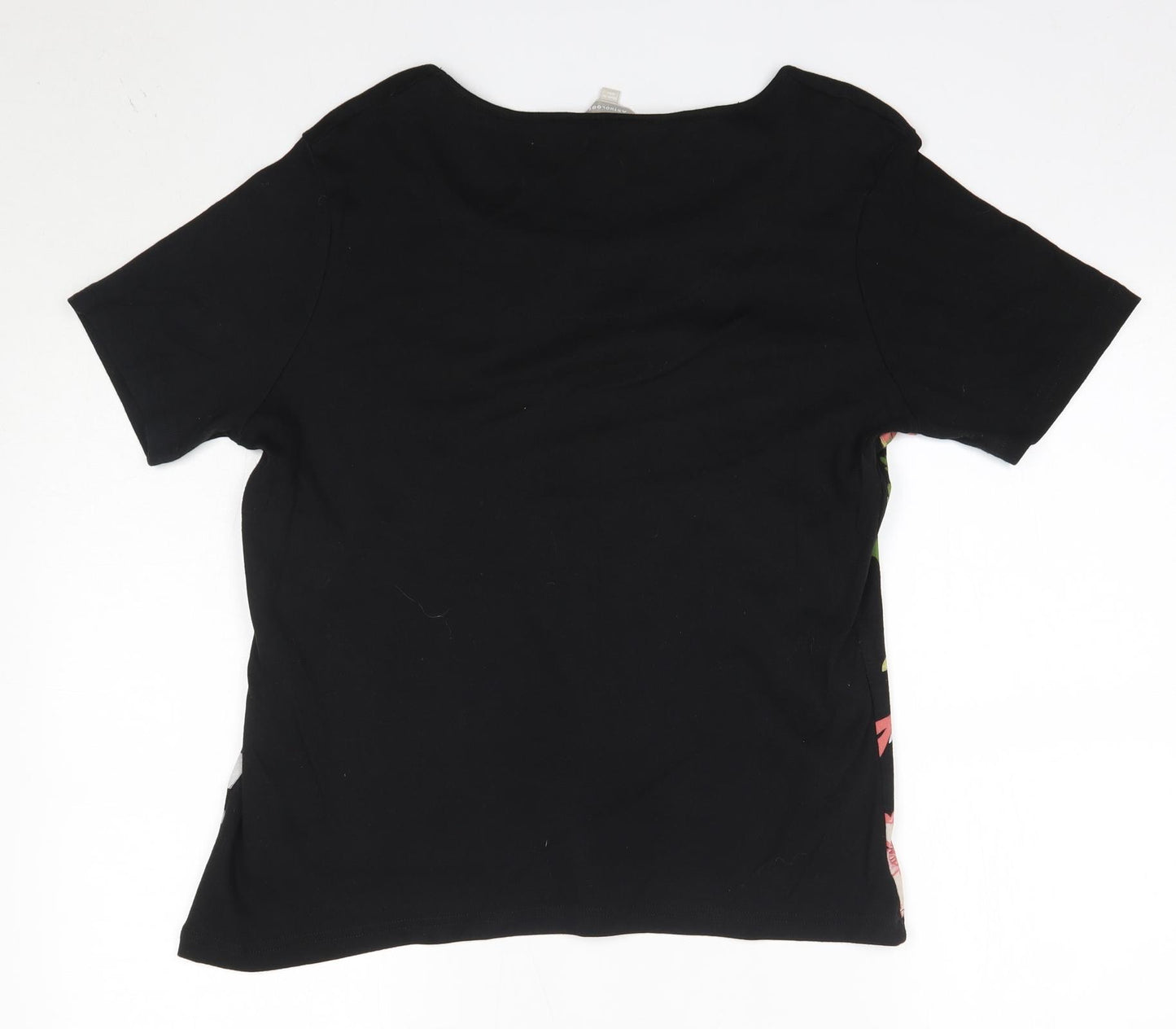 Anthology Womens Black Floral 100% Cotton Basic T-Shirt Size 16 Round Neck
