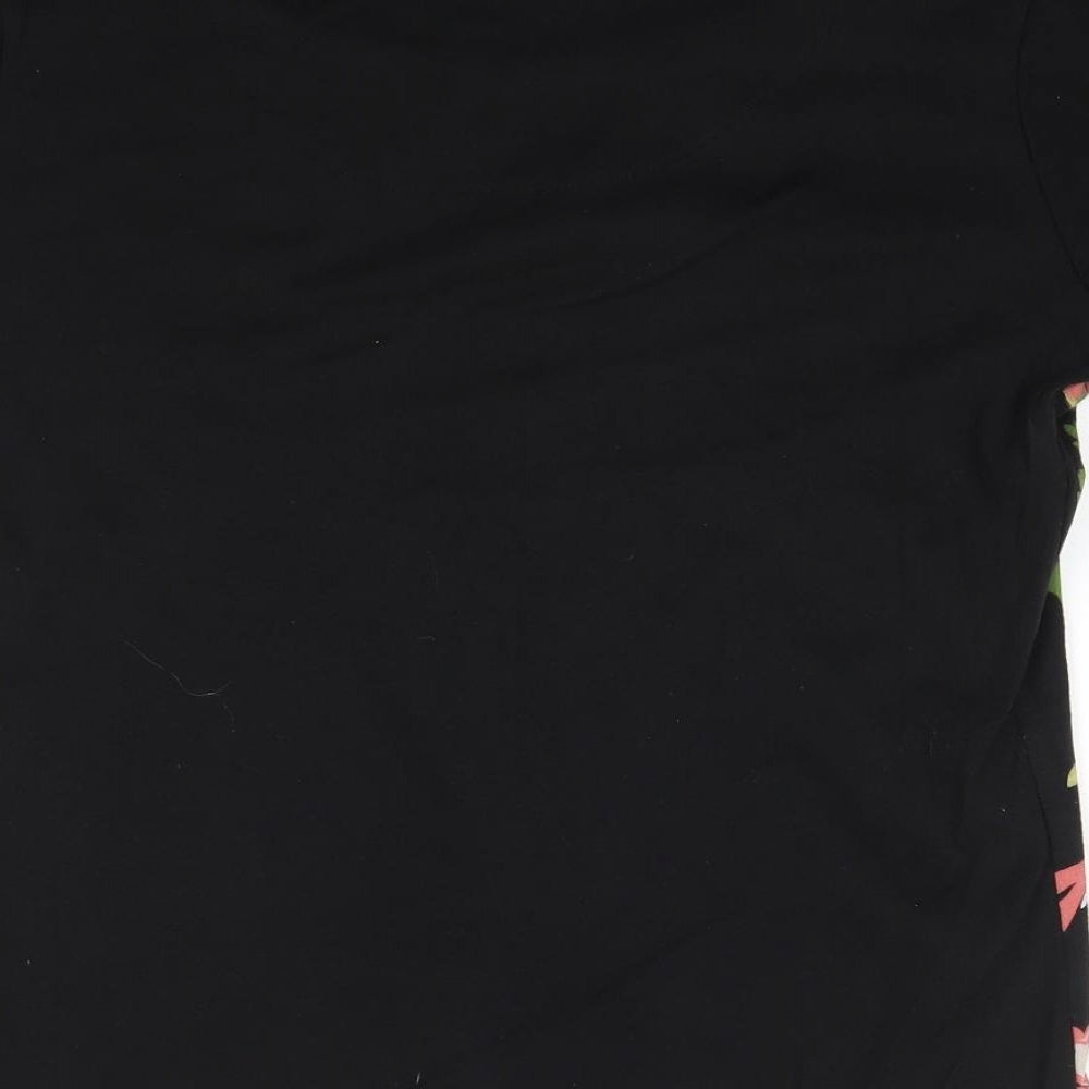 Anthology Womens Black Floral 100% Cotton Basic T-Shirt Size 16 Round Neck