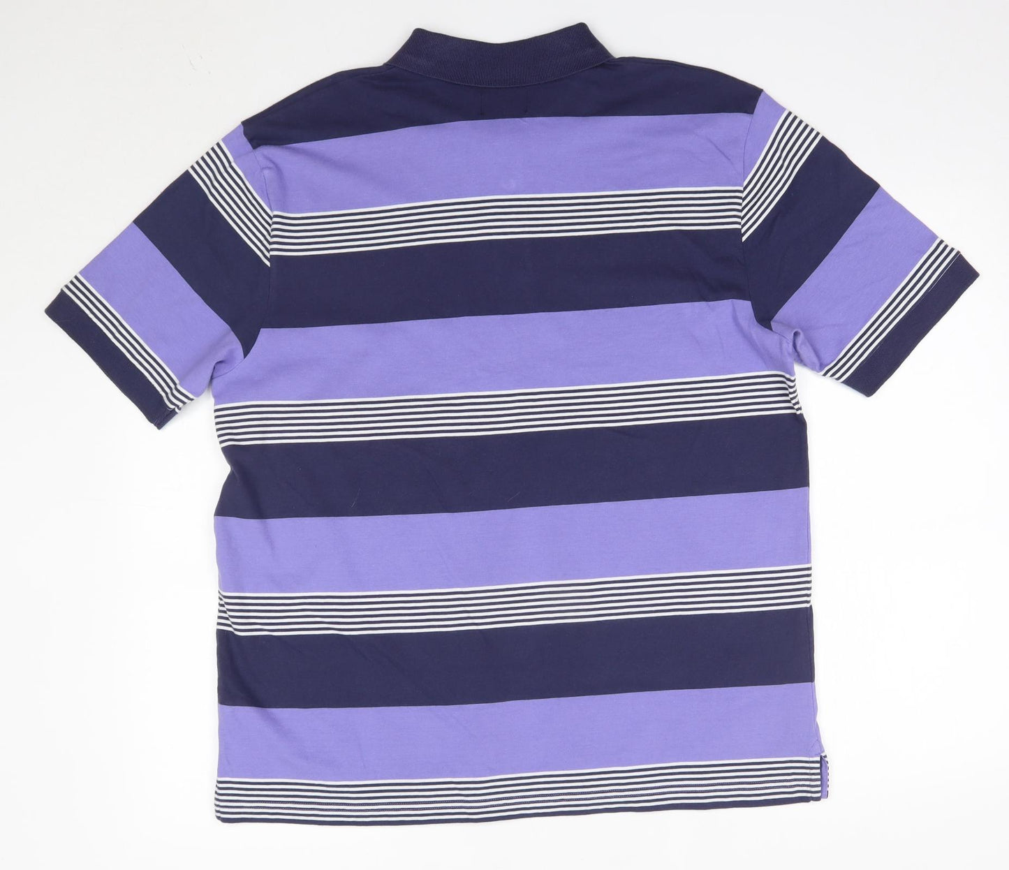 M&S Mens Purple Striped 100% Cotton  Polo Size M Collared
