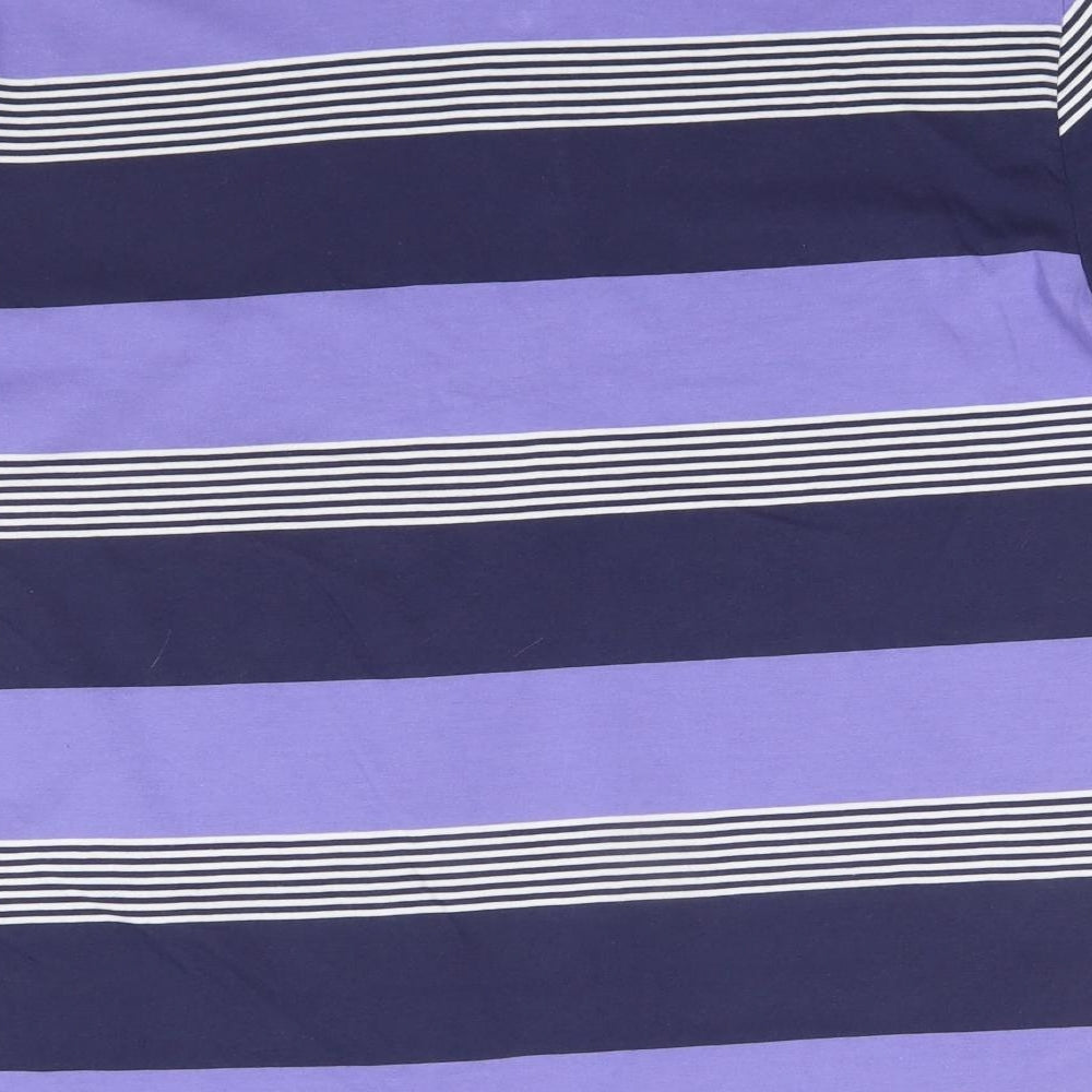 M&S Mens Purple Striped 100% Cotton  Polo Size M Collared
