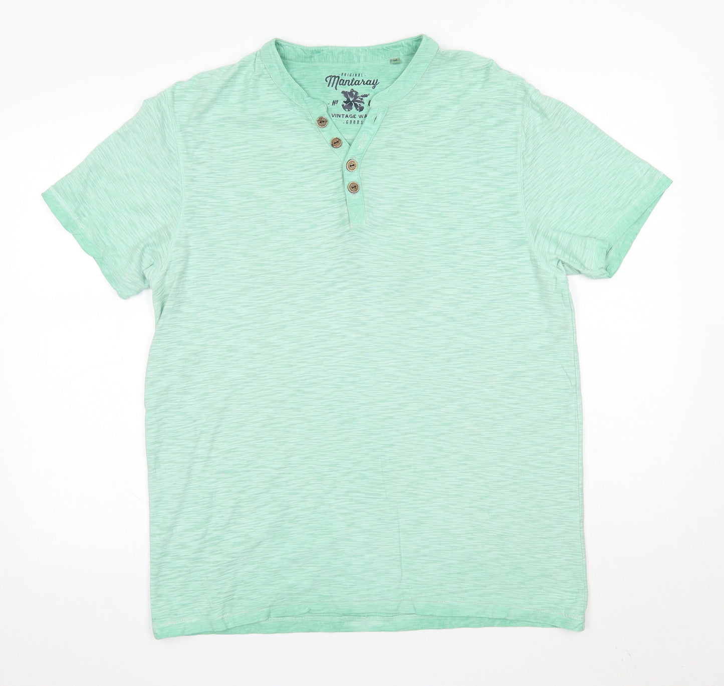 Mantaray Mens Green  Cotton  T-Shirt Size M V-Neck