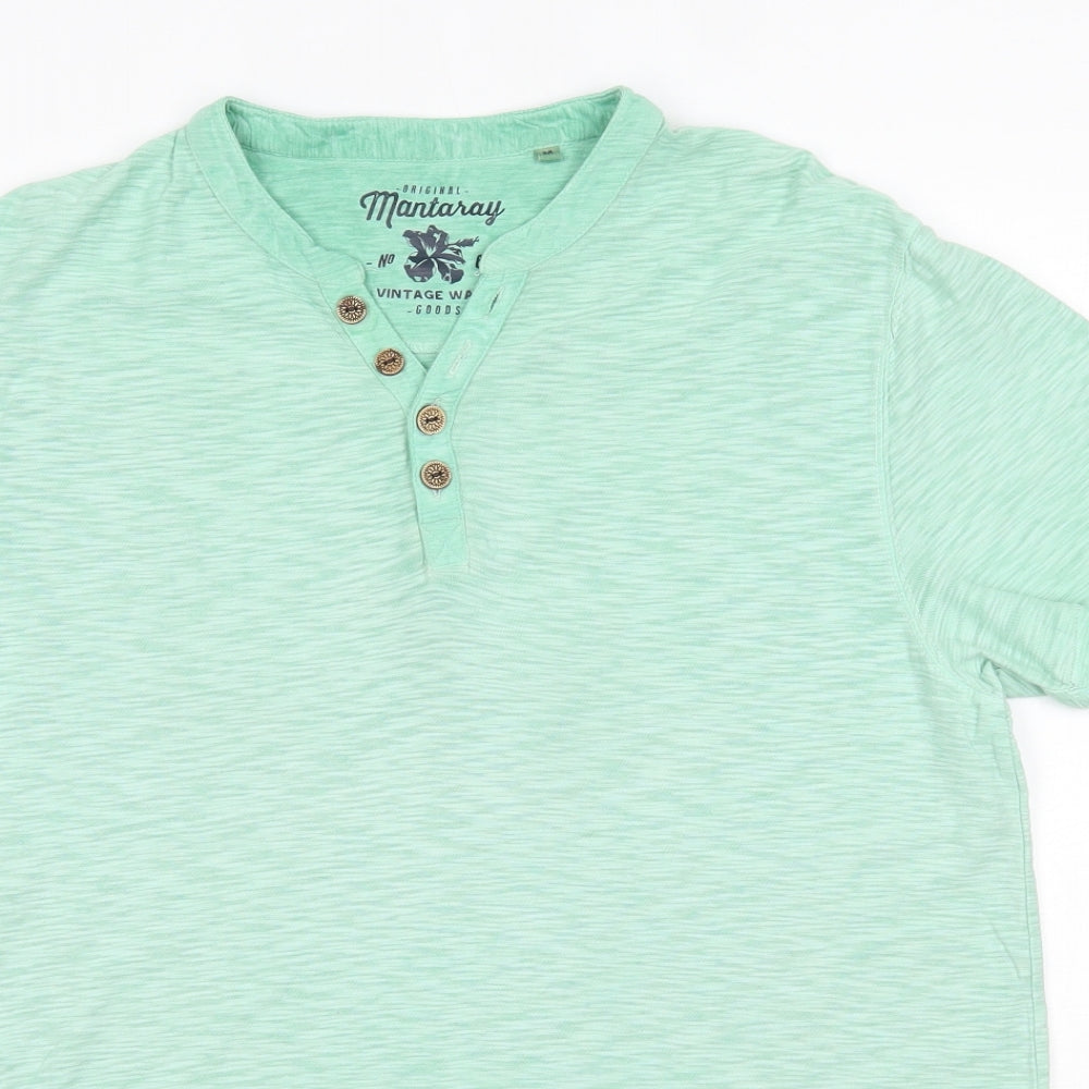 Mantaray Mens Green  Cotton  T-Shirt Size M V-Neck