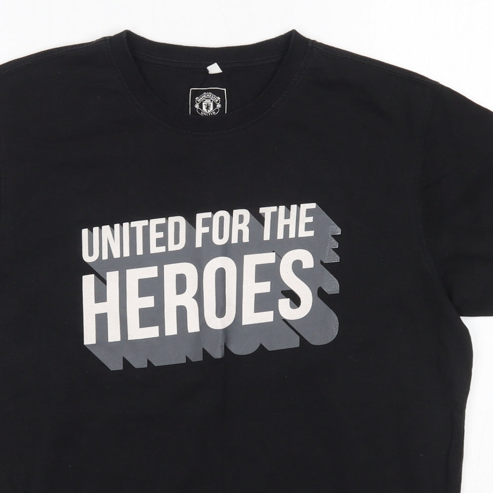 Manchester United Mens Black  Cotton  T-Shirt Size S Round Neck